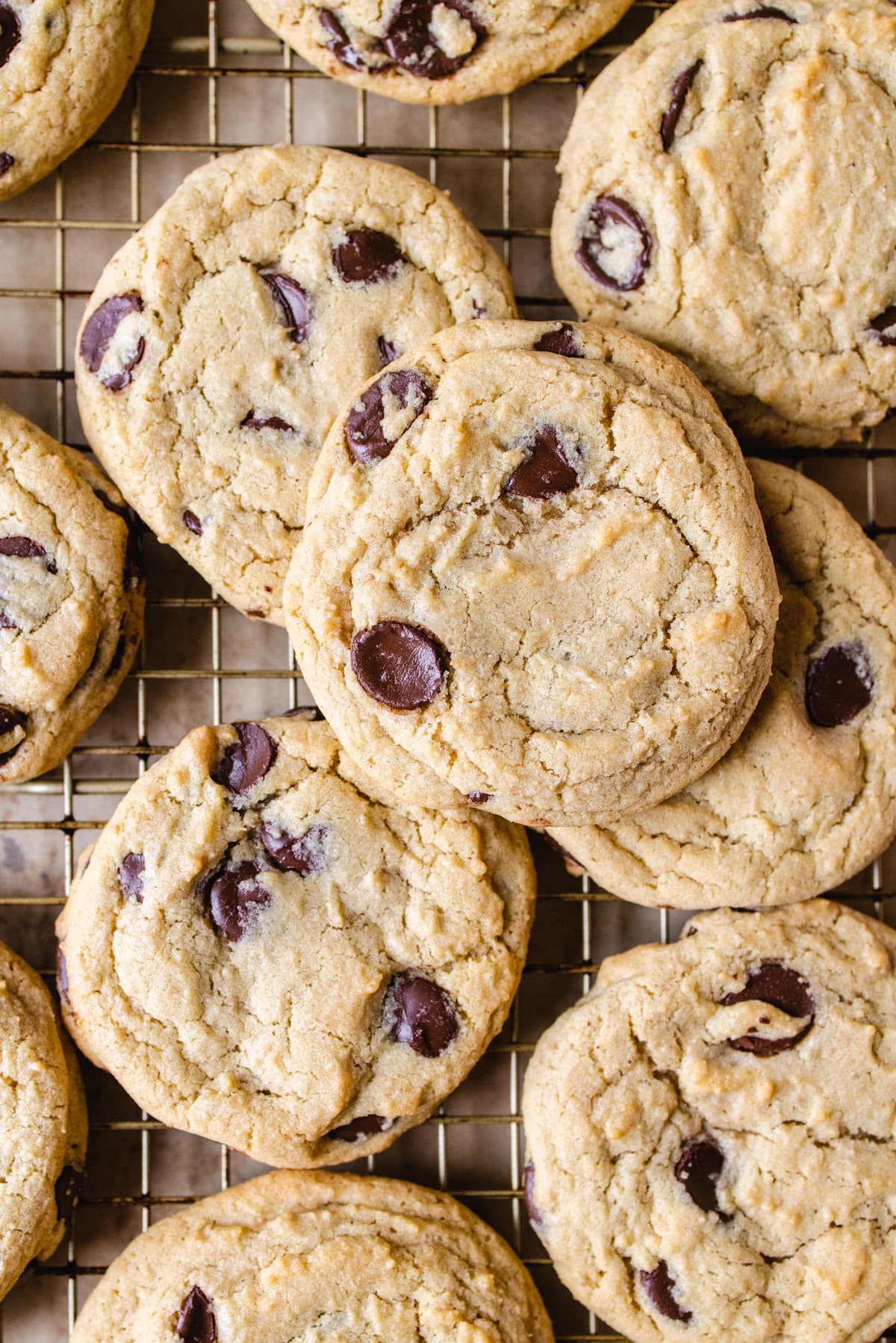 Cookies aux pépites de chocolat sur une grille de refroidissement