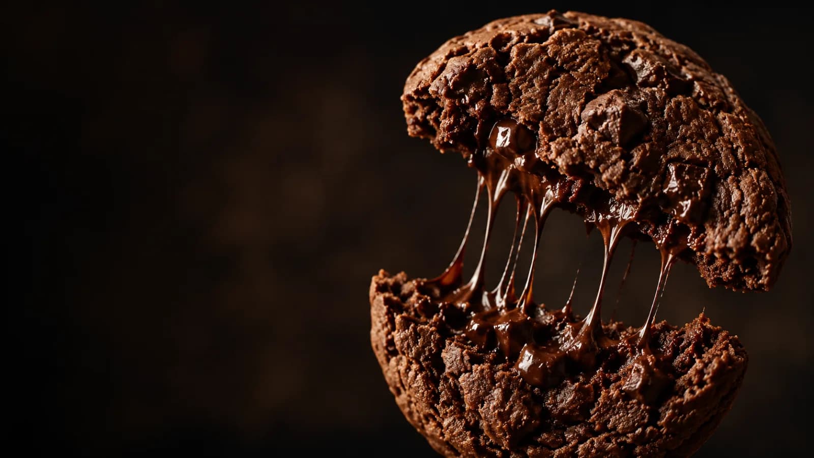 Cookie cassé en deux, chocolat encore filant